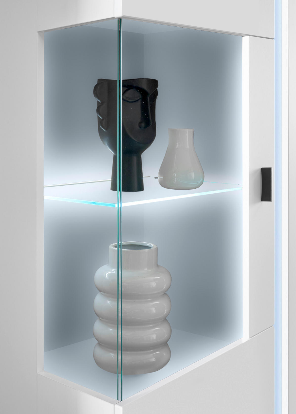 VITRINE weiß matt, Highboard inklusive Frontbeleuchtung 80 x 125 cm - Silberfarben/Schwarz, Glas/Holzwerkstoff (80/125/35cm) - Furn.Design