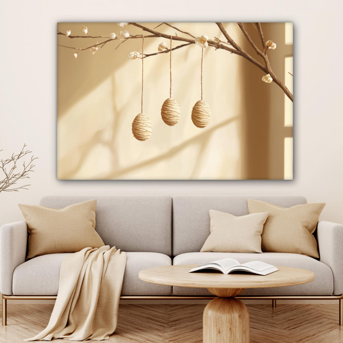 LEINWANDBILD Beige - Osterkuchen - Eier XXL 150x100 cm - Beige, Textil (150/100cm) - MuchoWow