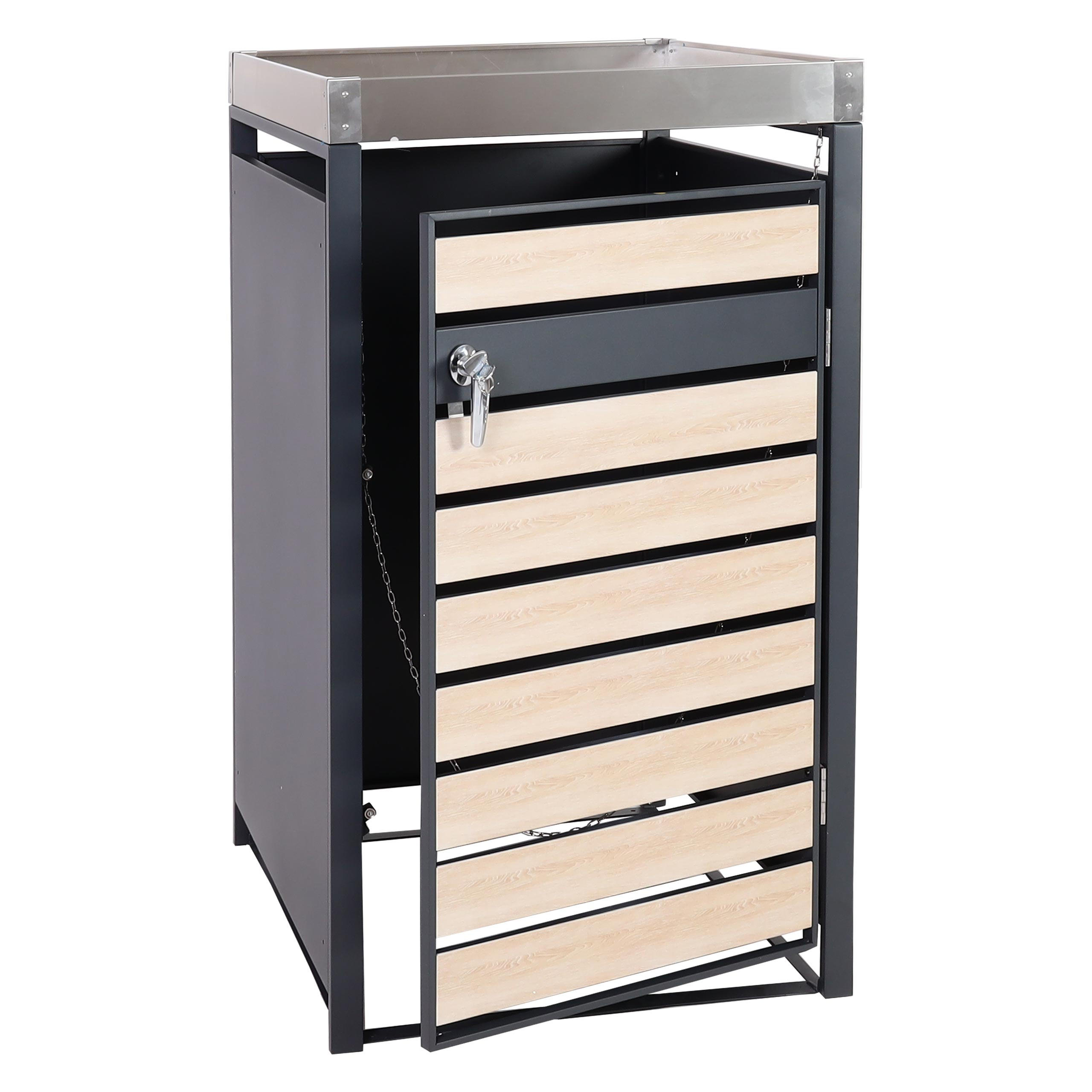 MÜLLTONNENBOX 1er mit Pflanzkasten 125x68x80cm Anthrazit Buche-Holzoptik erweiterbar - Hellbraun, Metall (68/125/80cm) - PROREGAL