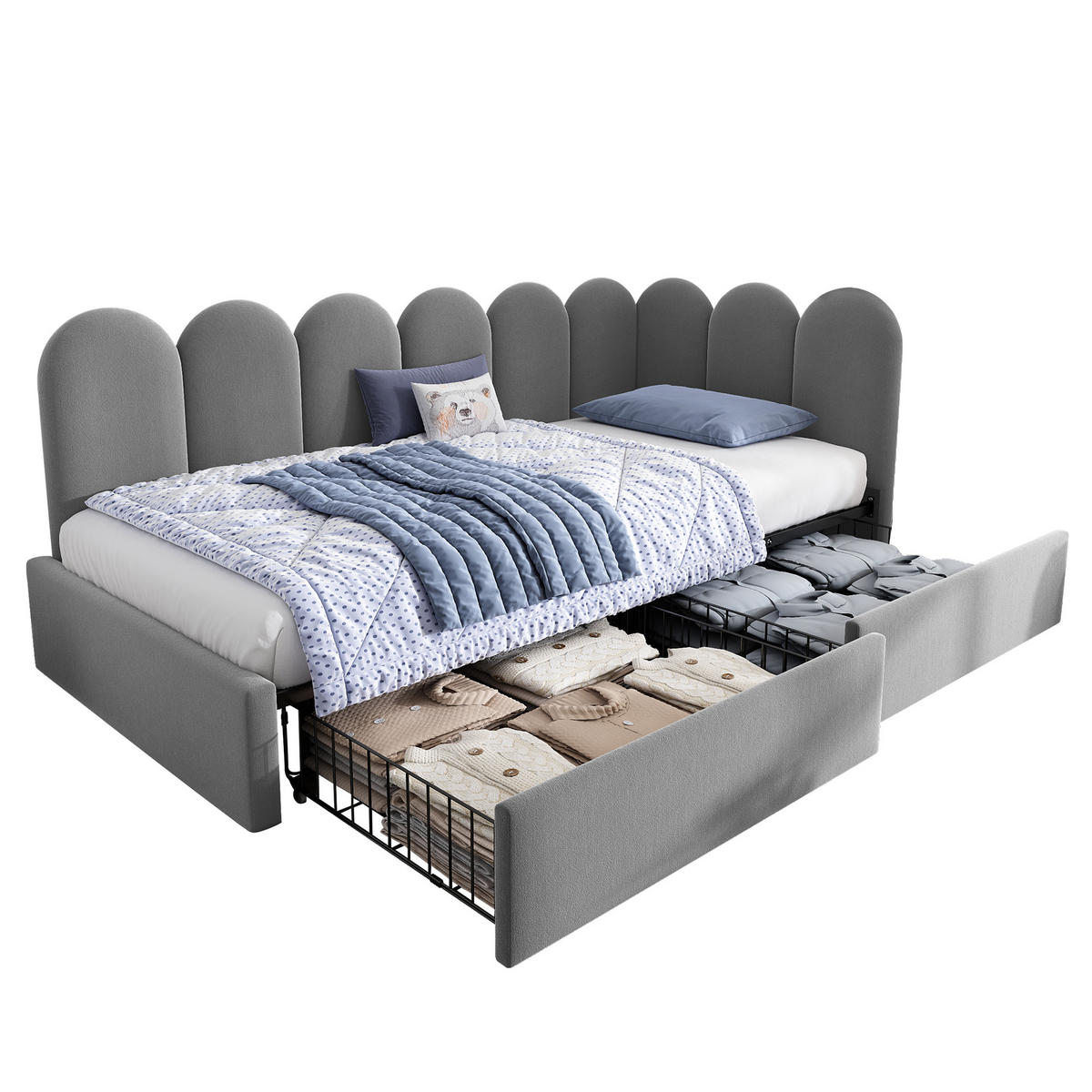 POLSTERBETT aus Samt 90x190 cm in Grau mit 2 Schubladen - Grau, Textil (90/190cm) - Modfu