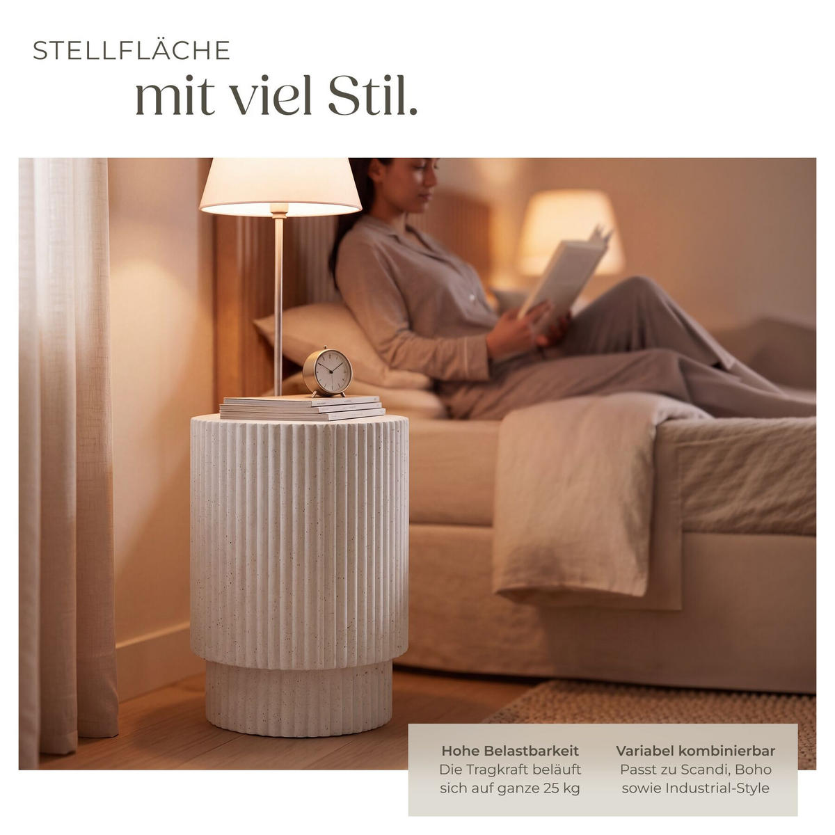 BEISTELLTISCH Amira, Ø 38 x 51 cm, creme - Creme, Keramik (38/38/51cm) - tectake