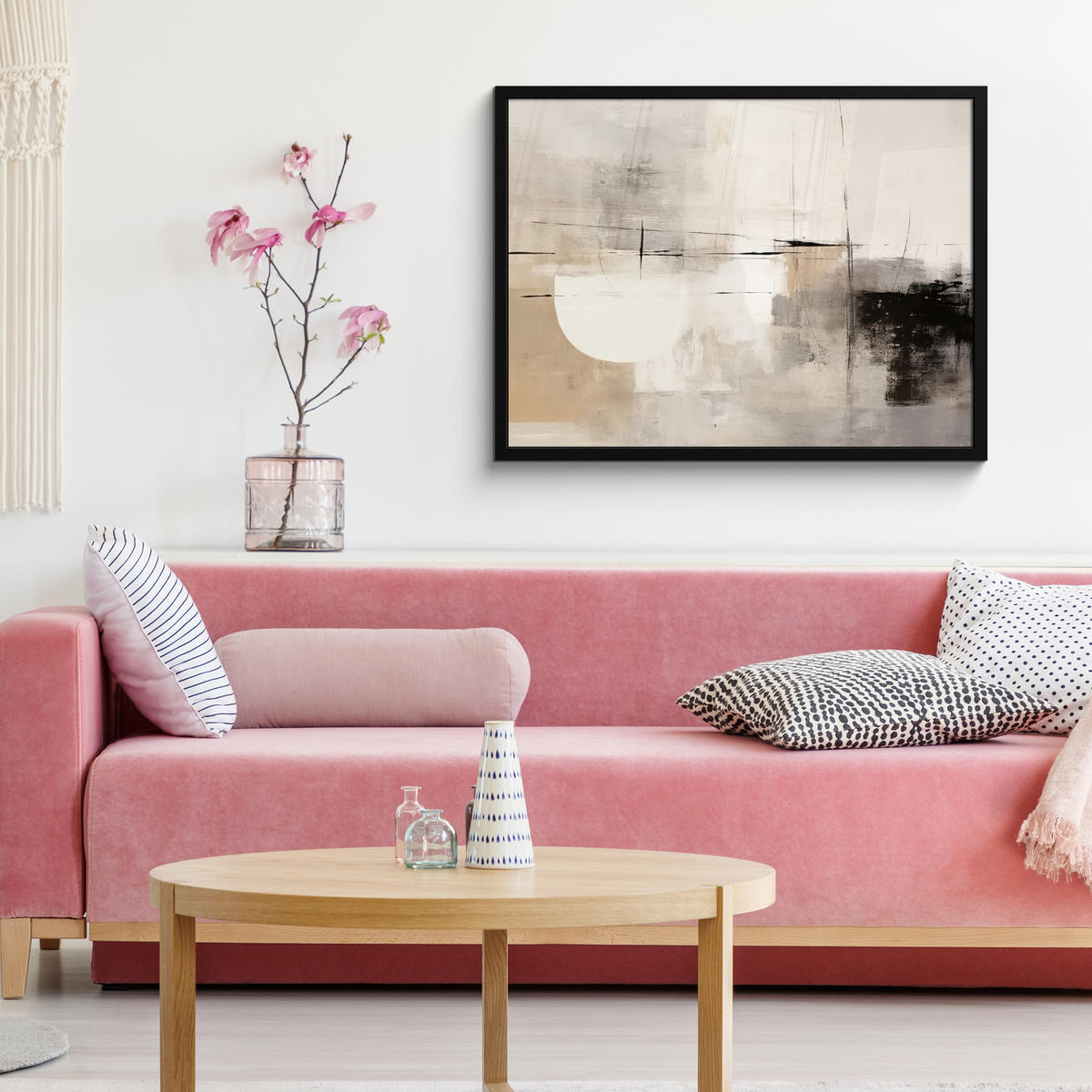 ZARÁMOVANÝ PLAGÁT Abstraktné - Umenie - Sivé 80x60 cm - svetlosivá, papier (80/60cm) - MuchoWow