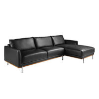 ECKSOFA Rechtes Chaiselongue Sofa schwarzes Leder 295/160/83 cm - Edelstahlfarben/Schwarz, Leder (295/160cm) - ANGEL CERDA