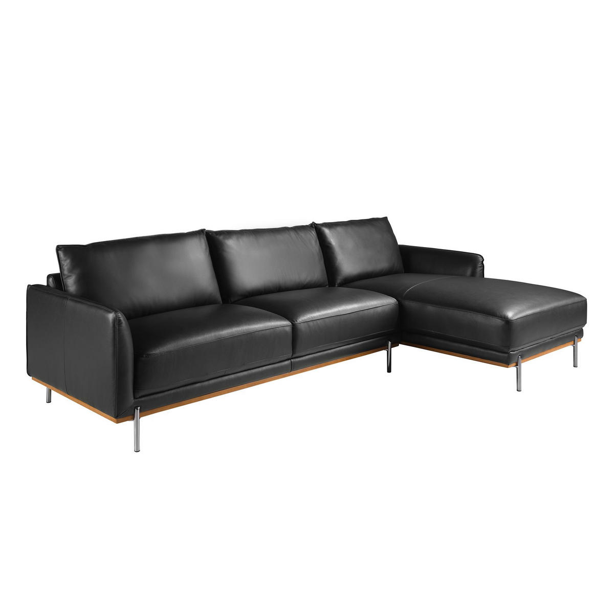 ECKSOFA Rechtes Chaiselongue Sofa schwarzes Leder 295/160/83 cm - Edelstahlfarben/Schwarz, Leder (295/160cm) - ANGEL CERDA