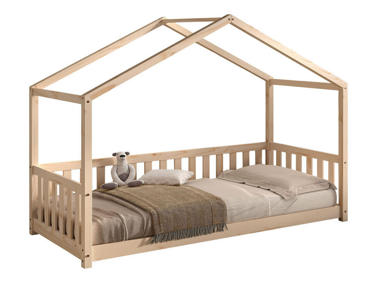 HAUSBETT Kapua 90x200 auch als Bodenbett Kiefer Massivholz Natur - Kieferfarben, Holz (90/200cm) - 58aufmkessel