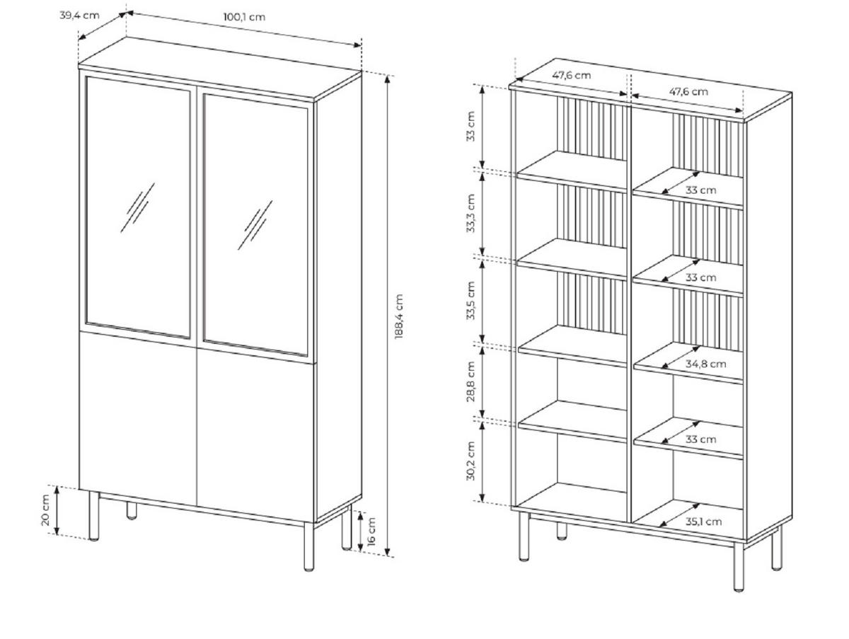 VITRINENSCHRANK 100 cm Jotare mit LED-Beleuchtung, Schwarz, Eiche Evoke - Schwarz, Holz (100/188/39cm) - Emporius