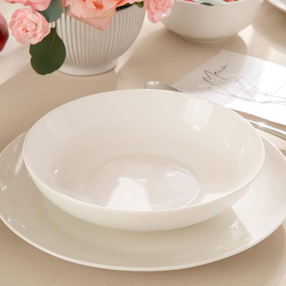 TELLER-SET SUPPENTELLERSET AD BELLA 6-tlg ,Porzellan, ecru - Ecru, Keramik (20cm) - KONSIMO®