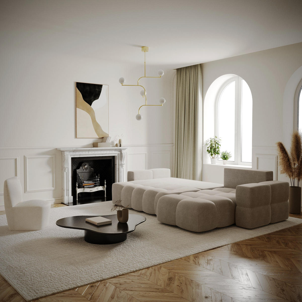 ECKSOFA RECHTS Samt Taupe 286cm - Taupe, Textil (286/169cm) - Sia Home