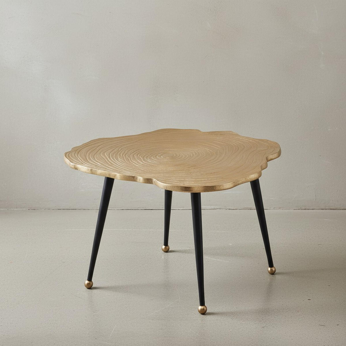 COUCHTISCH Schwarz Gold, Aluminium im Baumscheiben-Look - Goldfarben/Schwarz, Metall (64/64/37cm) - KADIMA DESIGN
