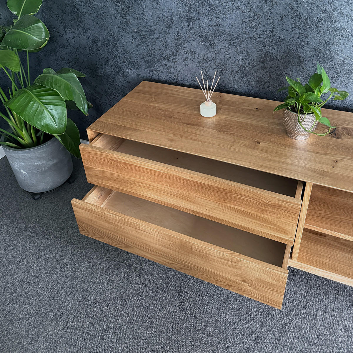 TV-SCHRANK Spectra aus massivem Eichenholz 140 cm - Eichefarben/Naturfarben, Holz (140/65/50cm) - Danzz