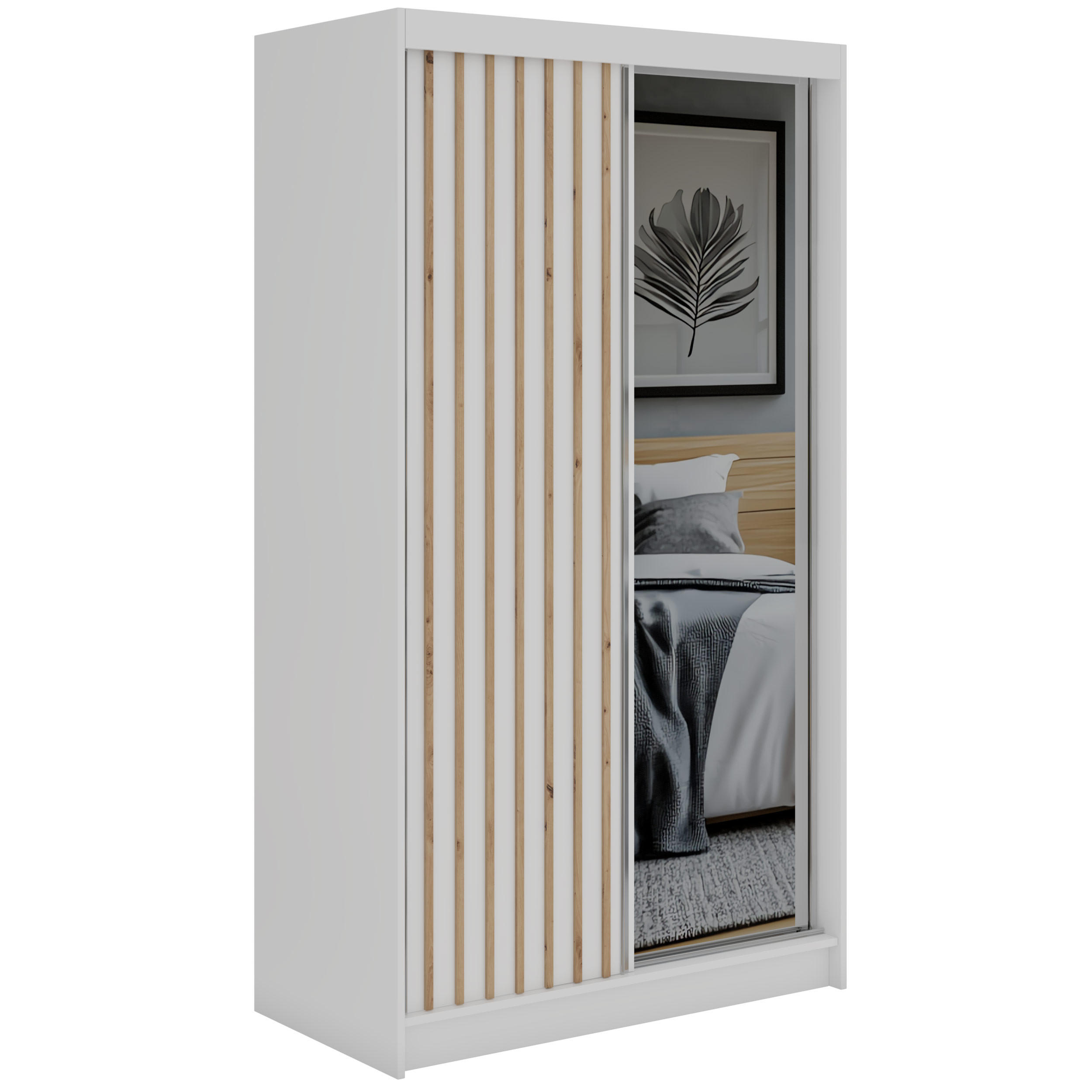MKS Schwebetürenschrank Weiß, Eiche Artisan 120x216x61 cm