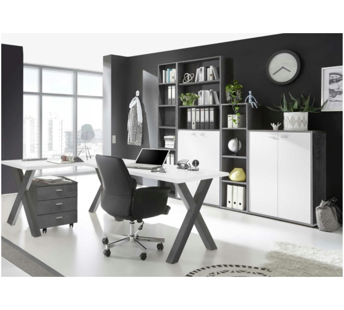 BÜROMÖBEL Mister Office in Graphit und Weiß 6 teilig - Grau, Holzwerkstoff (120/80/200cm)