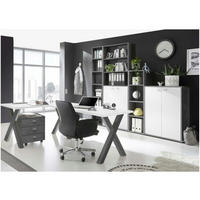 BÜROMÖBEL Mister Office in Graphit und Weiß 6 teilig - Grau, Holzwerkstoff (120/80/200cm)