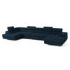 WOHNLANDSCHAFT VELORA L-S Blau Velours-Stoff mit Schlaffunktion - Blau, Holz (419/90/202cm) - MASSENO