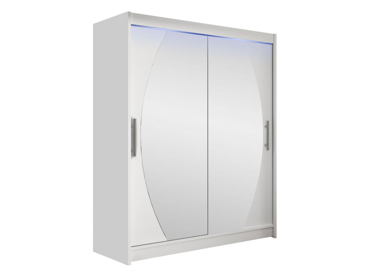SCHWEBETÜRENSCHRANK Westa VIII, mit RGB LED Beleuchtung - Silberfarben/Weiß, Holzwerkstoff/Metall (150/200/58cm) - MIRJAN24