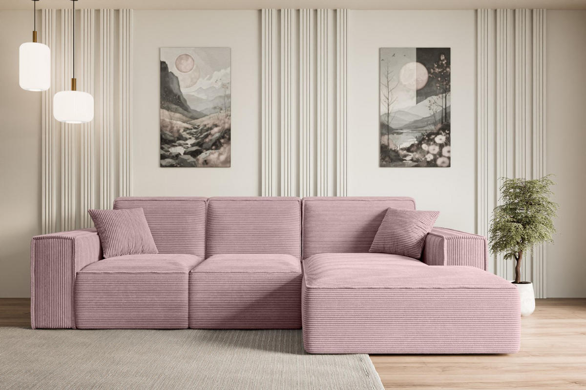 ECKSOFA Ottomane Rechts SERRA-L - 266x165x73 cm Rosa Cord - Schwarz/Rosa, Holzwerkstoff/Kunststoff (266/165cm) - ALTDECOR