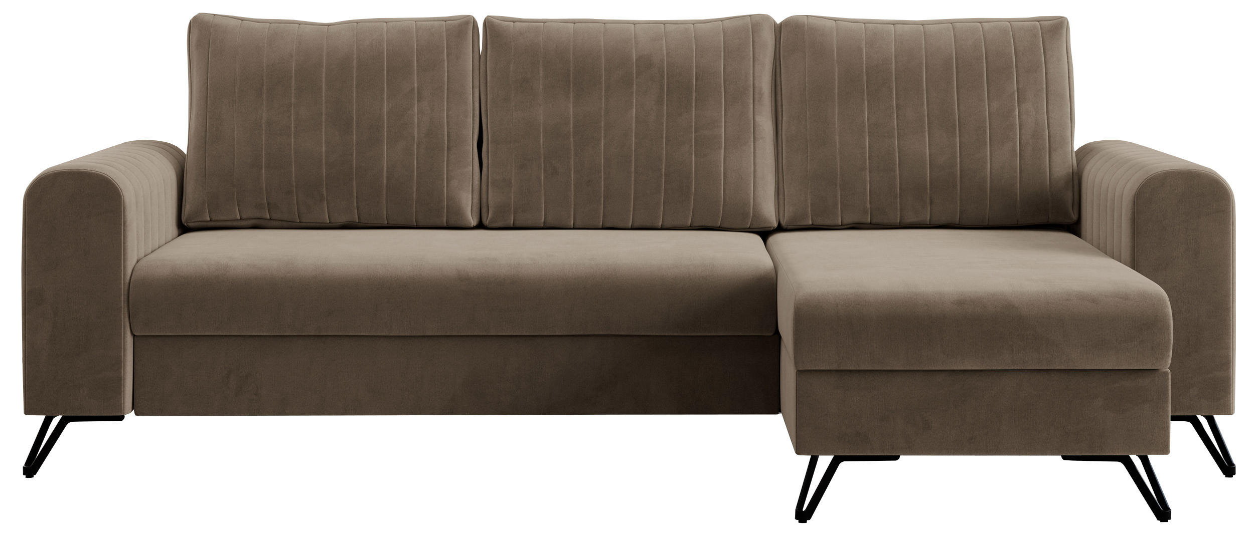 ECKSOFA Axel Velvet Braun - Schwarz/Braun, Textil/Metall (242/140cm) - MKS
