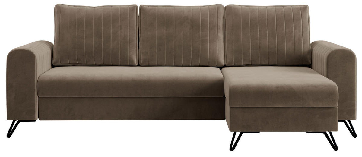 ECKSOFA Axel Velvet Braun - Schwarz/Braun, Textil/Metall (242/140cm) - MKS