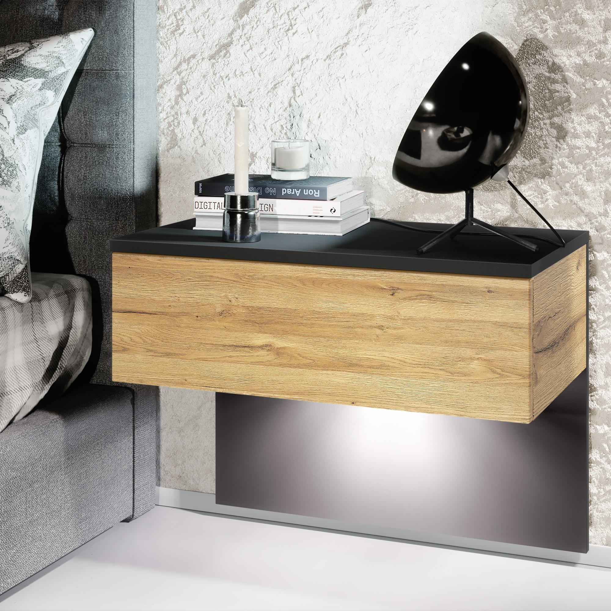 NACHTTISCH Sleep Fronten in Eiche Natur - Eichefarben, Holzwerkstoff (60/46/35cm) - Vladon