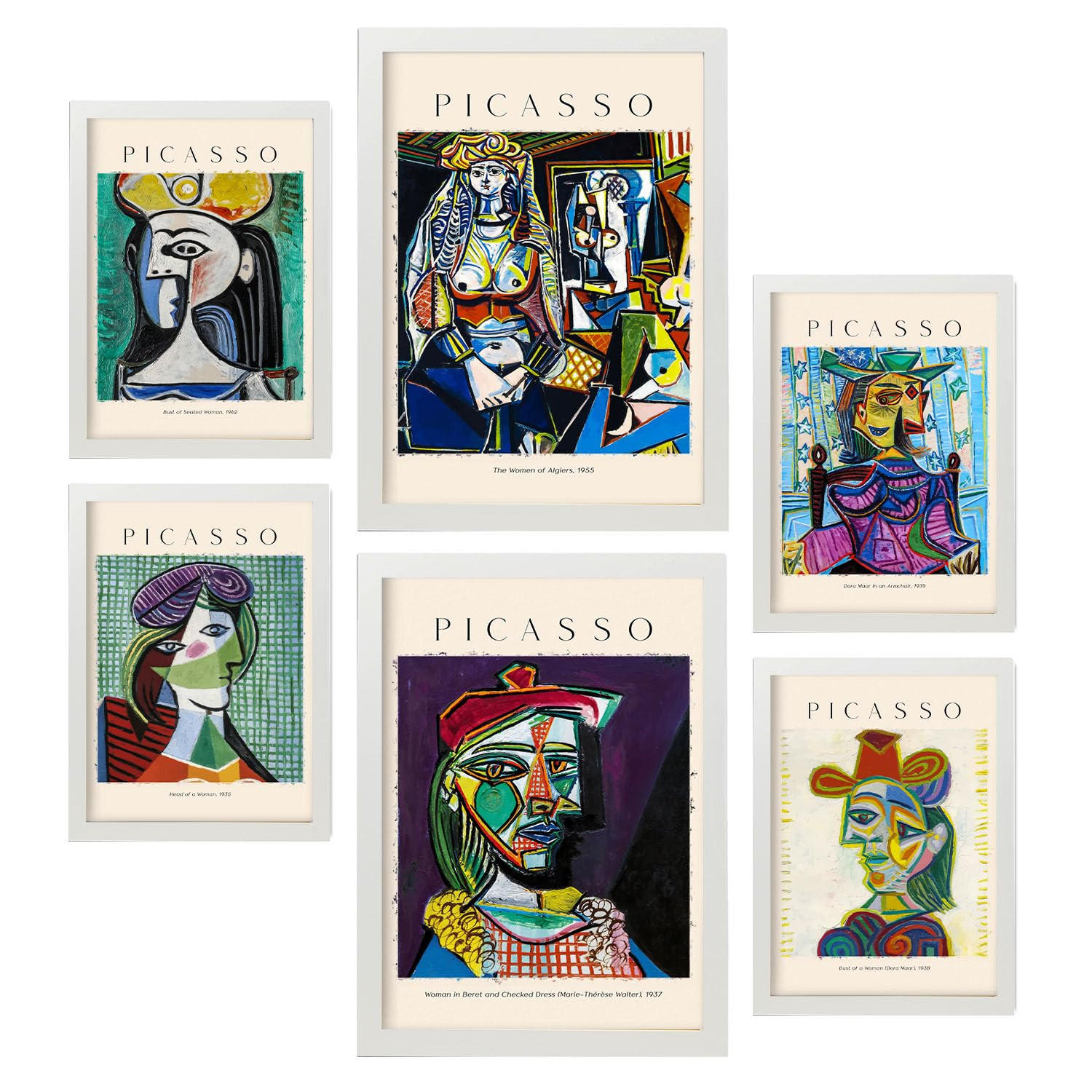 POSTER Set Mit 6 Picasso Sammlung A3 & A4 Weißer Rahmen - Weiß, Papier (29/3cm) - Nacnic