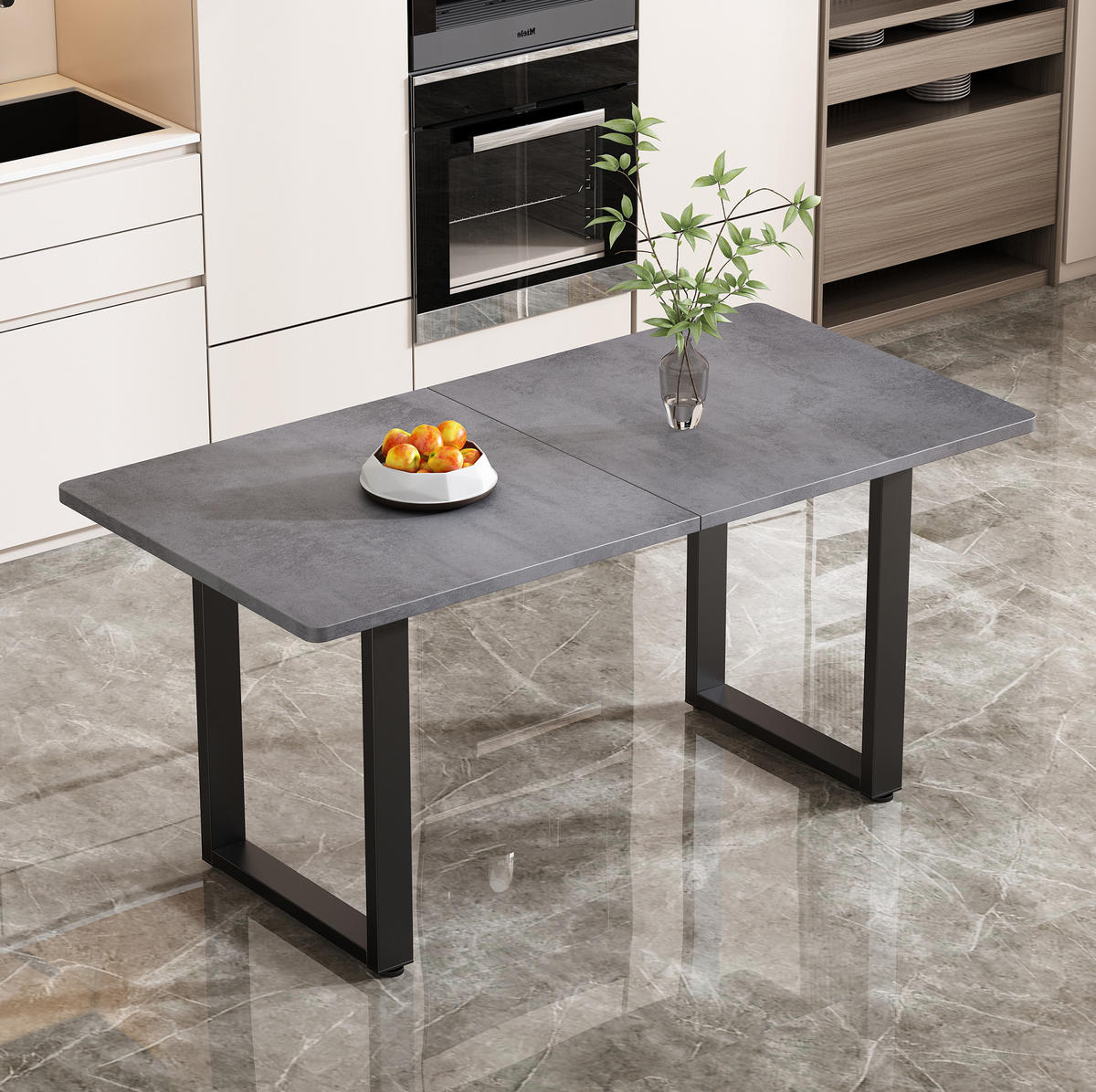 ESSTISCH im Industriestil in Schwarz/Grau mit Stahlgestell und großzügiger Tischplatte,140/70/75 cm - Schwarz, Holzwerkstoff (140/70/75cm) - Flora Grace