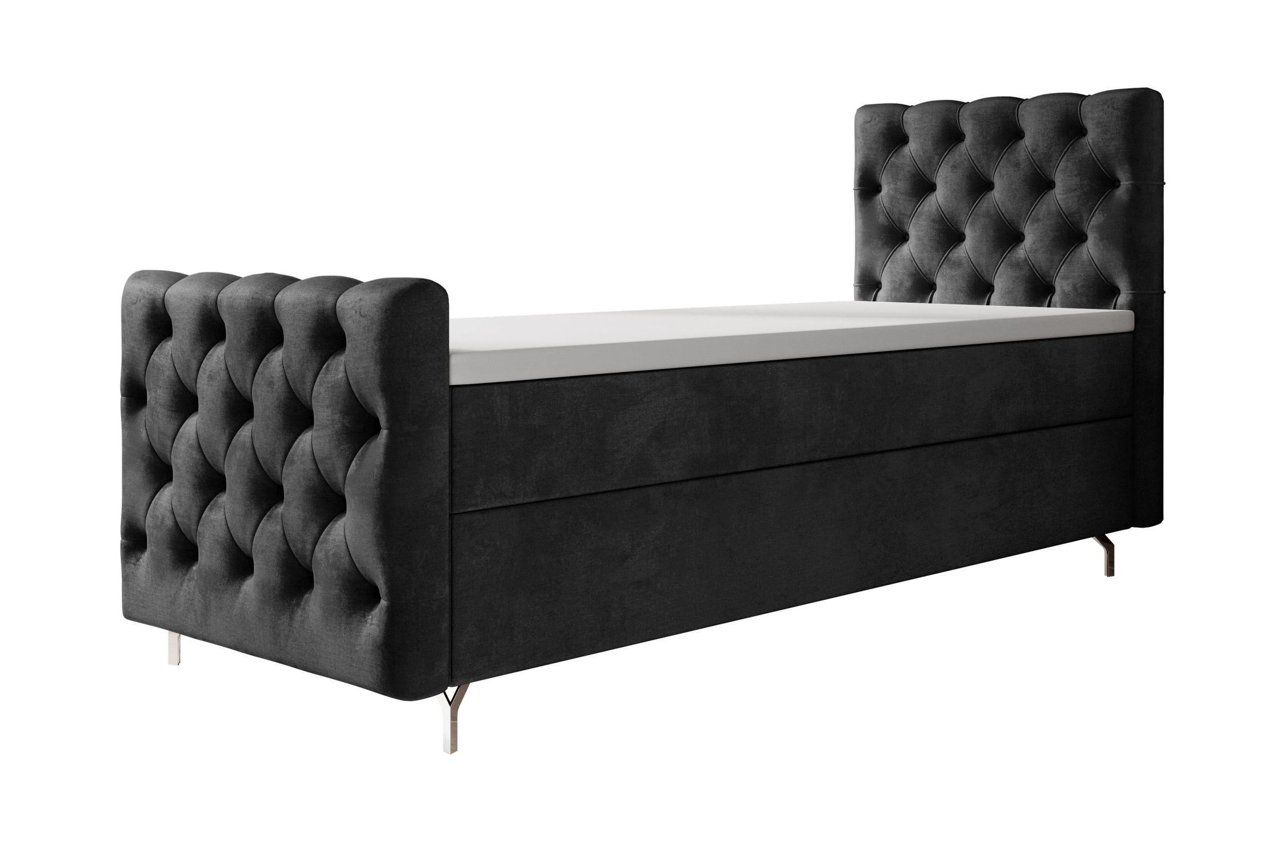 BOXBETT CHESTER PLUS mit Matratze H3, Bonell und Topper 80x200 Monolith 97 Links - Dunkelgrau, Textil (80/200cm) - Bedante