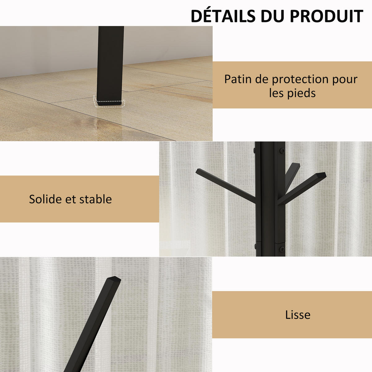 GARDEROBENSTÄNDER DE-17157 9 Haken & Ablage, Baum-Design Schwarz - Schwarz, Metall (45/180/45cm) - ComfortXL