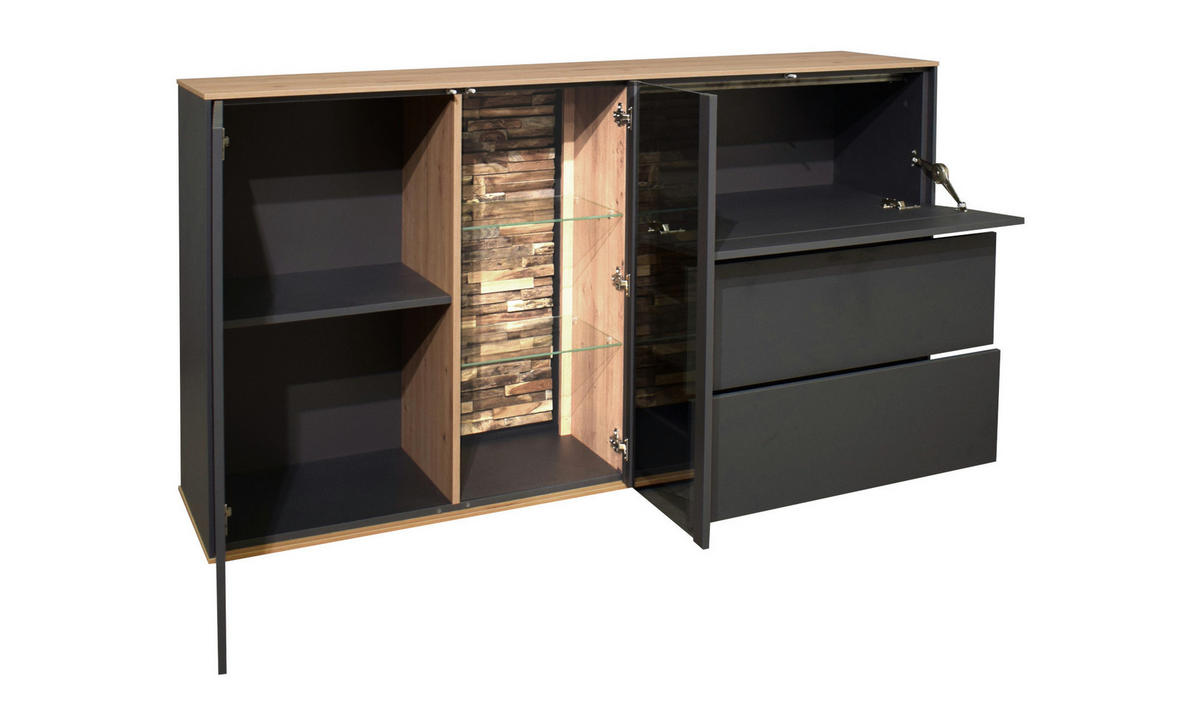 SIDEBOARD Faro Anthrazit und Asteiche 169cm Breite - Grau, Holzwerkstoff (42/105/169cm)