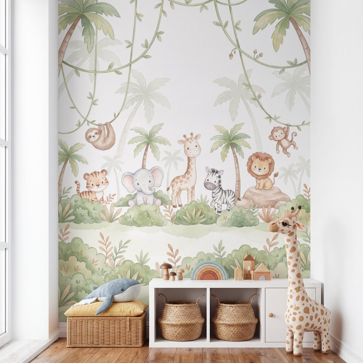 KINDERTAPETE - Tiere - Dschungel - Pastell - 180x280 cm - Weiß, Papier (180/280cm) - OnlyWow