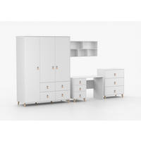 JUGENDZIMMER Svala 4 teilig in Weiß, Skandinavischer Stil, großer Kleiderschrank, Schreibtisch, Kommode 02, Wandregal - Weiß, Holzwerkstoff (80/200/120cm)