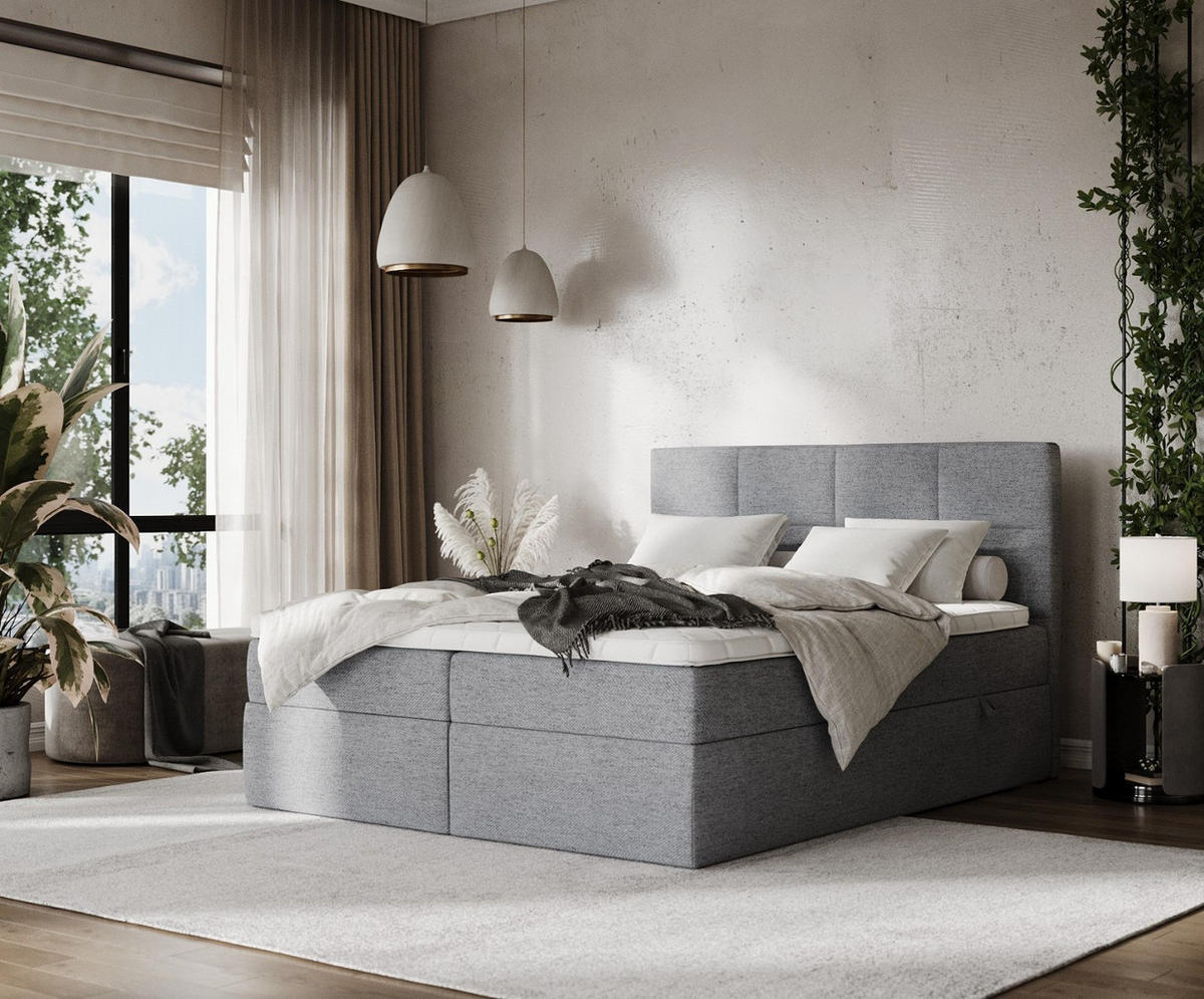 BOXBETT Oris 160/200 cm Grau im Neve Stoff - Schwarz/Grau, Holz/Holzwerkstoff (160/200cm) - AltaBeds