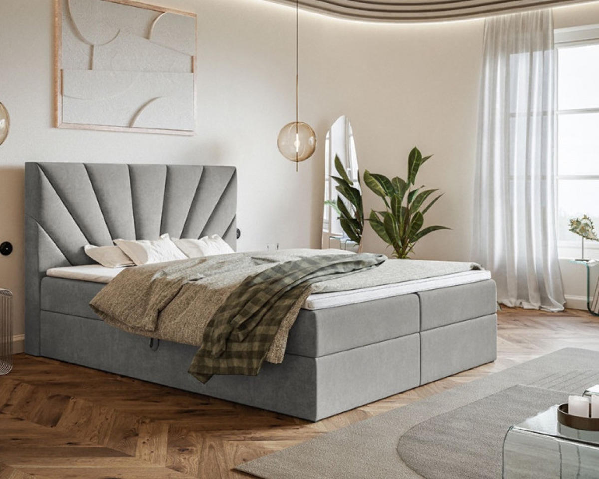 BETT Grau FOX 6 Kontinental 140x200 cm - Grau, Textil (140/200cm) - Sepro Meble
