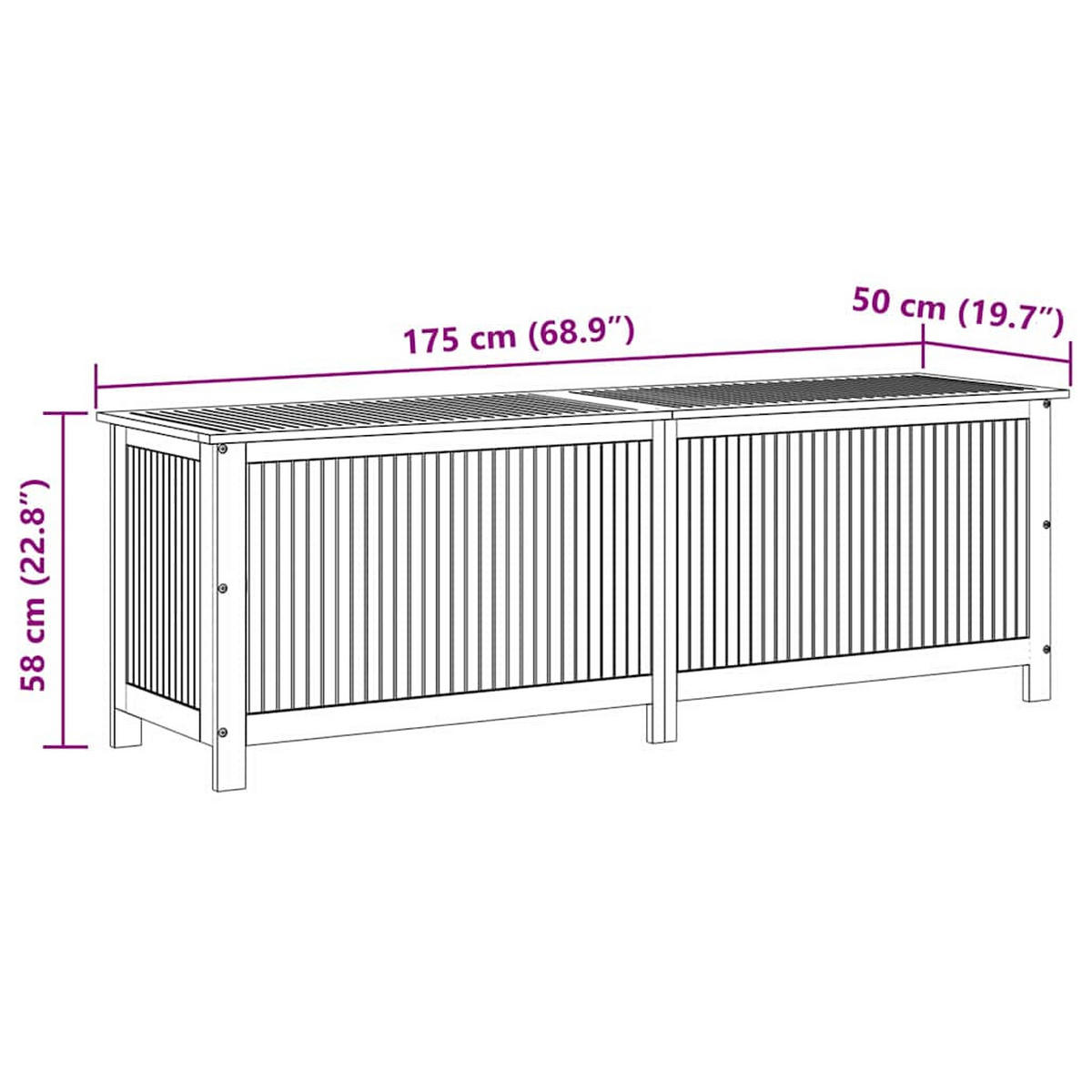 GARTEN-AUFBEWAHRUNGSBOX 175/50/58 Cm Massivholz Akazie - Akaziefarben, Holz (175/58/50cm) - vidaXL