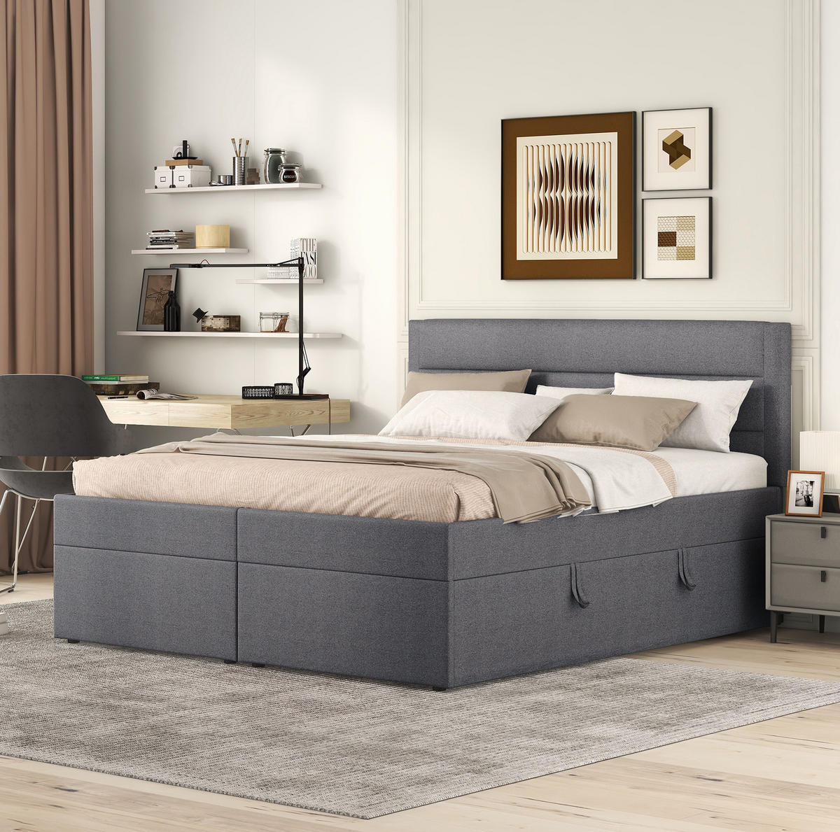POLSTERBETT 140/200 cm Grau Doppelbett mit Lattenrost und großem Stauraum - Grau, Holzwerkstoff (140/200cm) - OKWISH