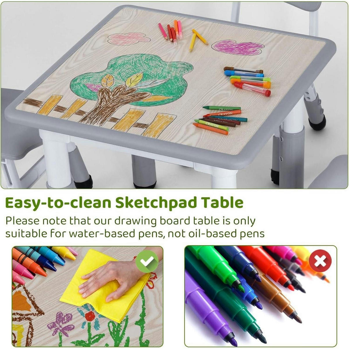 KINDERTISCH- und Stuhlset höhenverstellbar Grau 60 x 60 cm - Grau, Kunststoff (60/60/60cm)