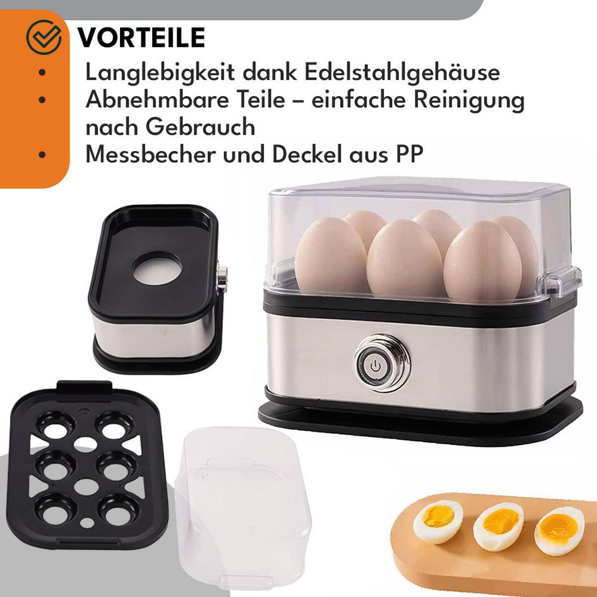 EIERKOCHER für 6 Eier - Silberfarben, Kunststoff (11/13.5/16.5cm) - KRUMAD