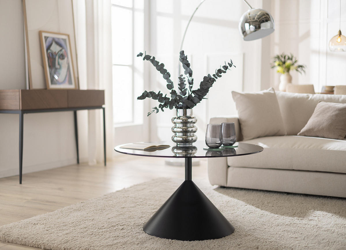 COUCHTISCH - Rund - Glas / Metall - Grau / Schwarz - Schwarz/Grau, Glas/Metall (80/80/45cm) - home24