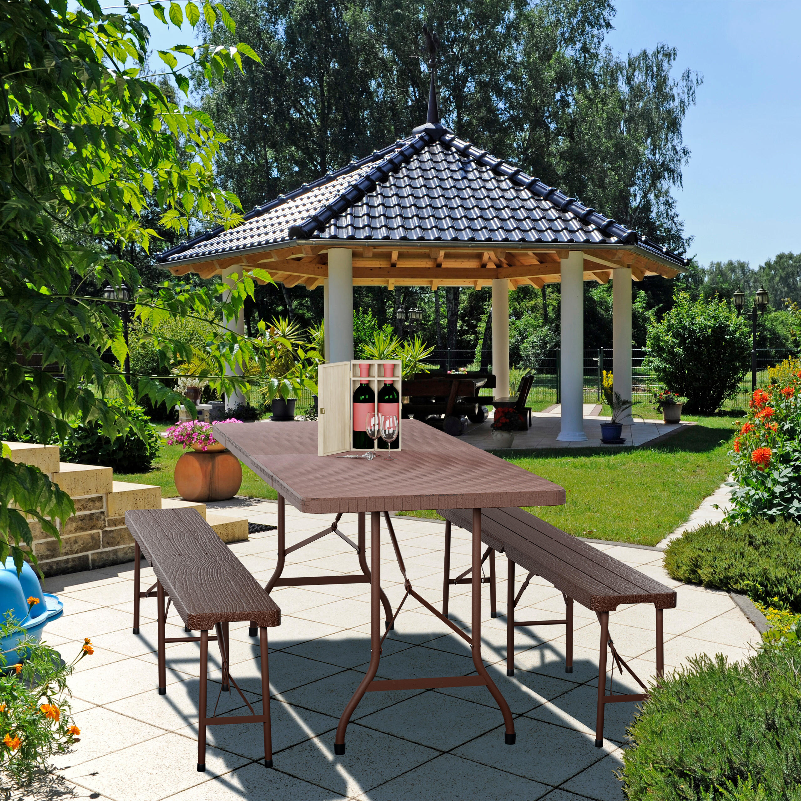 GARTENTISCH - Braun, Kunststoff/Metall (74/180/72cm) - Relaxdays
