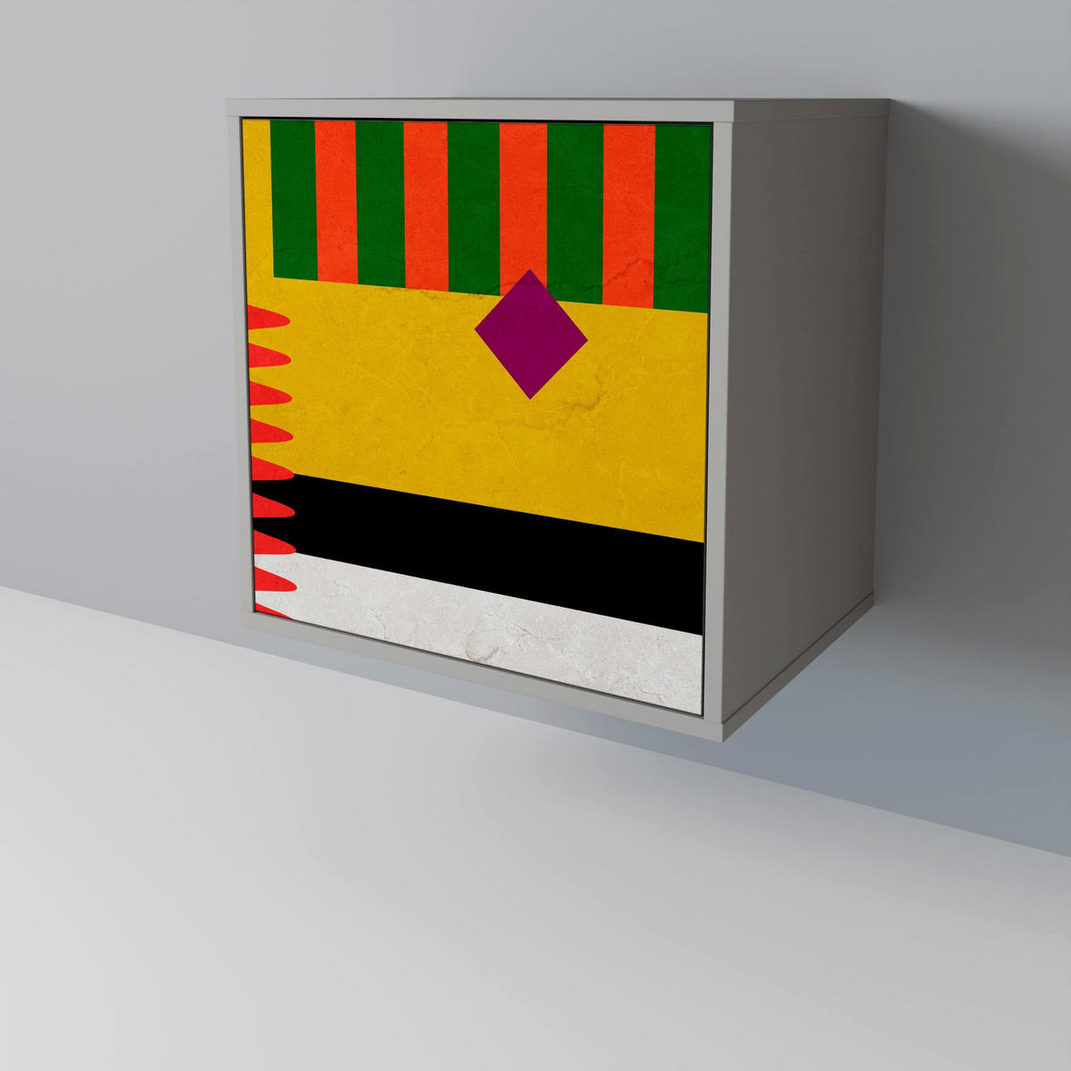 SIDEBOARD VIVID ART, Grau, 57,5x42x72,5 cm, Schwarze Metallfüße - Multicolor/Schwarz, Holzwerkstoff/Metall (57.5/72.5/42cm) - SpaceRebels