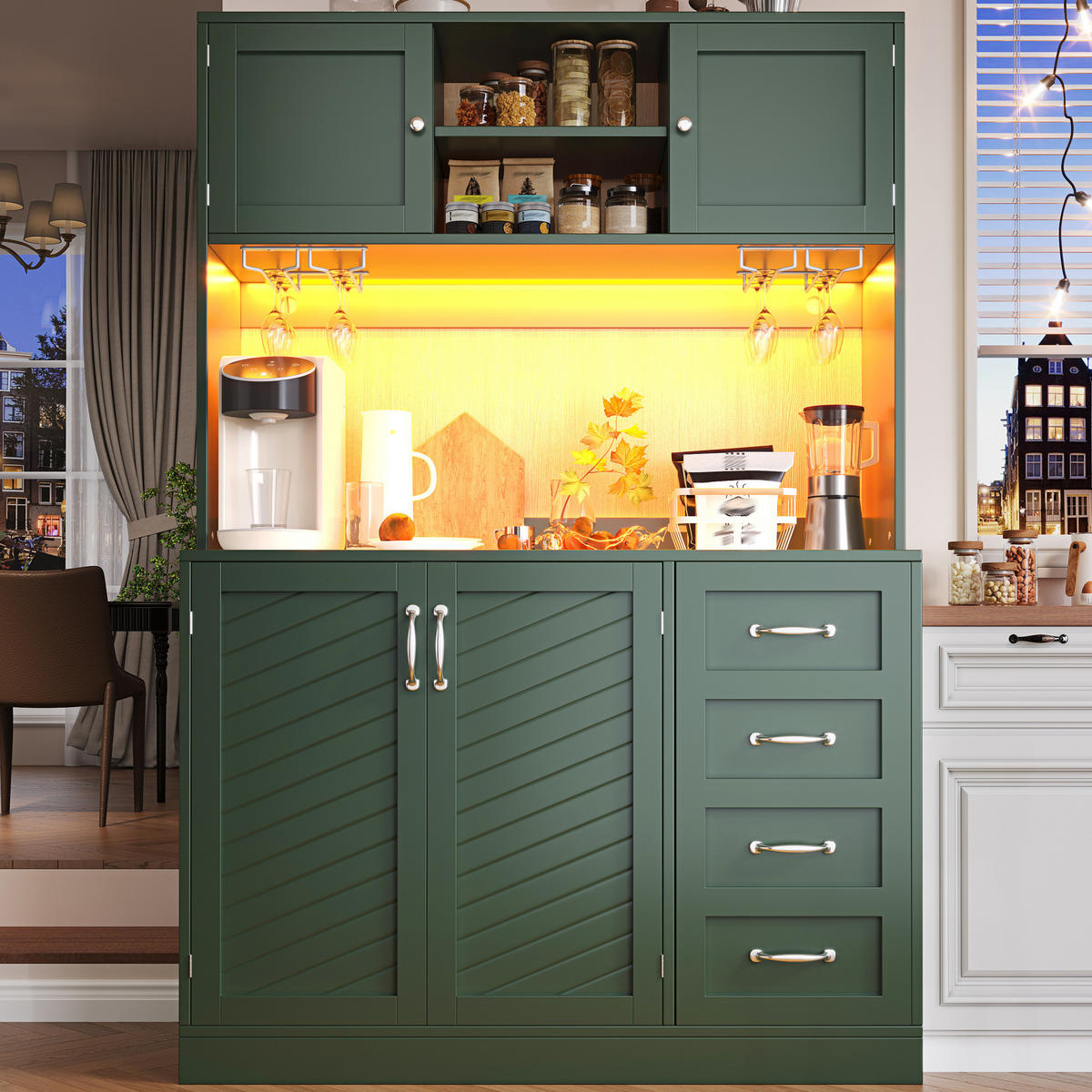 BUFFETSCHRANK mit LED 120x40x188 cm MDF Grün 4 Türen - Grün, Holzwerkstoff (40/188/120cm) - Meubliv