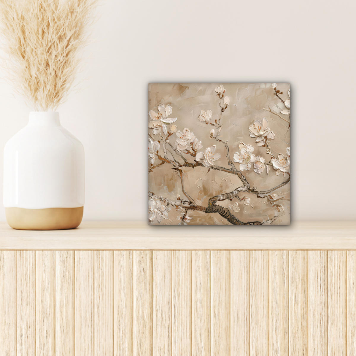 LEINWANDBILD - Blumen - Modern - Beige - Weiß - Blüte - 20x20 - Wandbilder - Beige, Textil (20/20cm) - MuchoWow