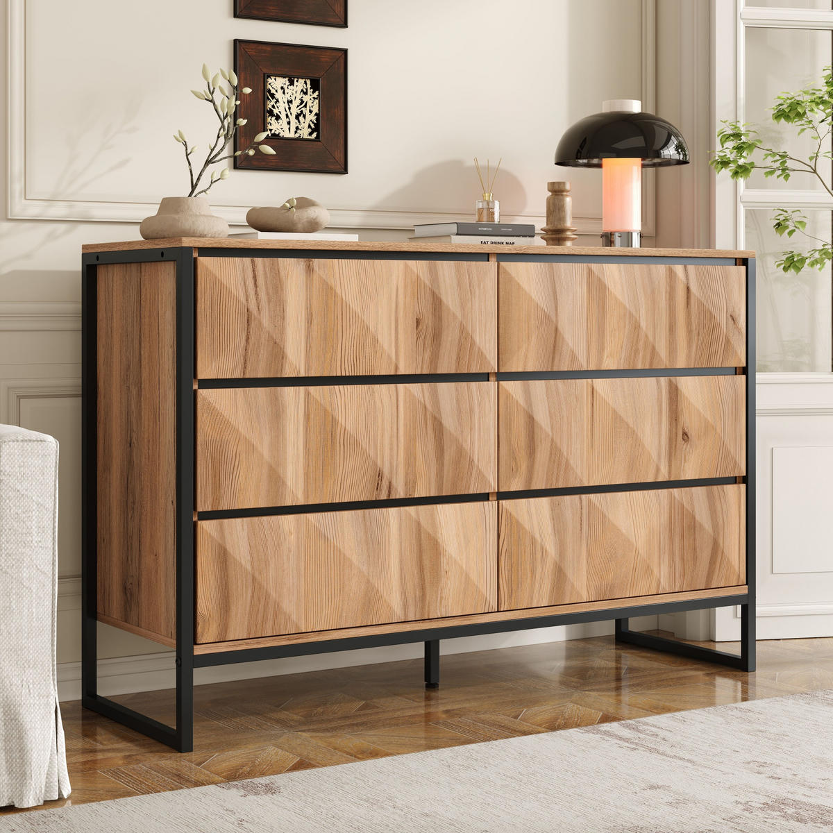 SIDEBOARD schwarz Holzoptik Metallbeine - Naturfarben, Holzwerkstoff (120/80/40cm) - Fortuna Lai
