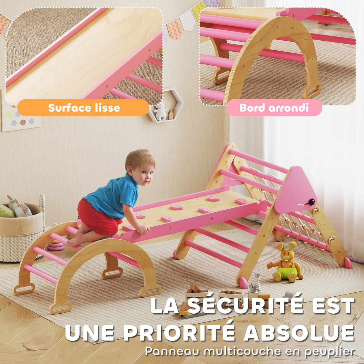 KLETTERDREIECK DE-18395 8-in-1 mit Rampe, Bogen & Leiter Pink - Pink, Holzwerkstoff (74.5/191.5cm) - ComfortXL