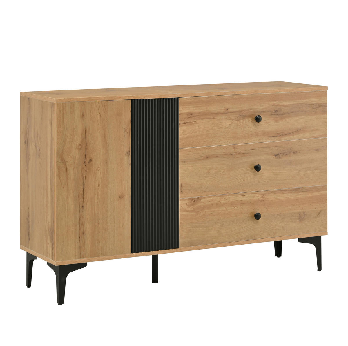 KOMMODE aus Spanplatte 120x35x76cm in Natur mit Schubladen - Naturfarben, Holzwerkstoff (120/76/35cm) - Modfu