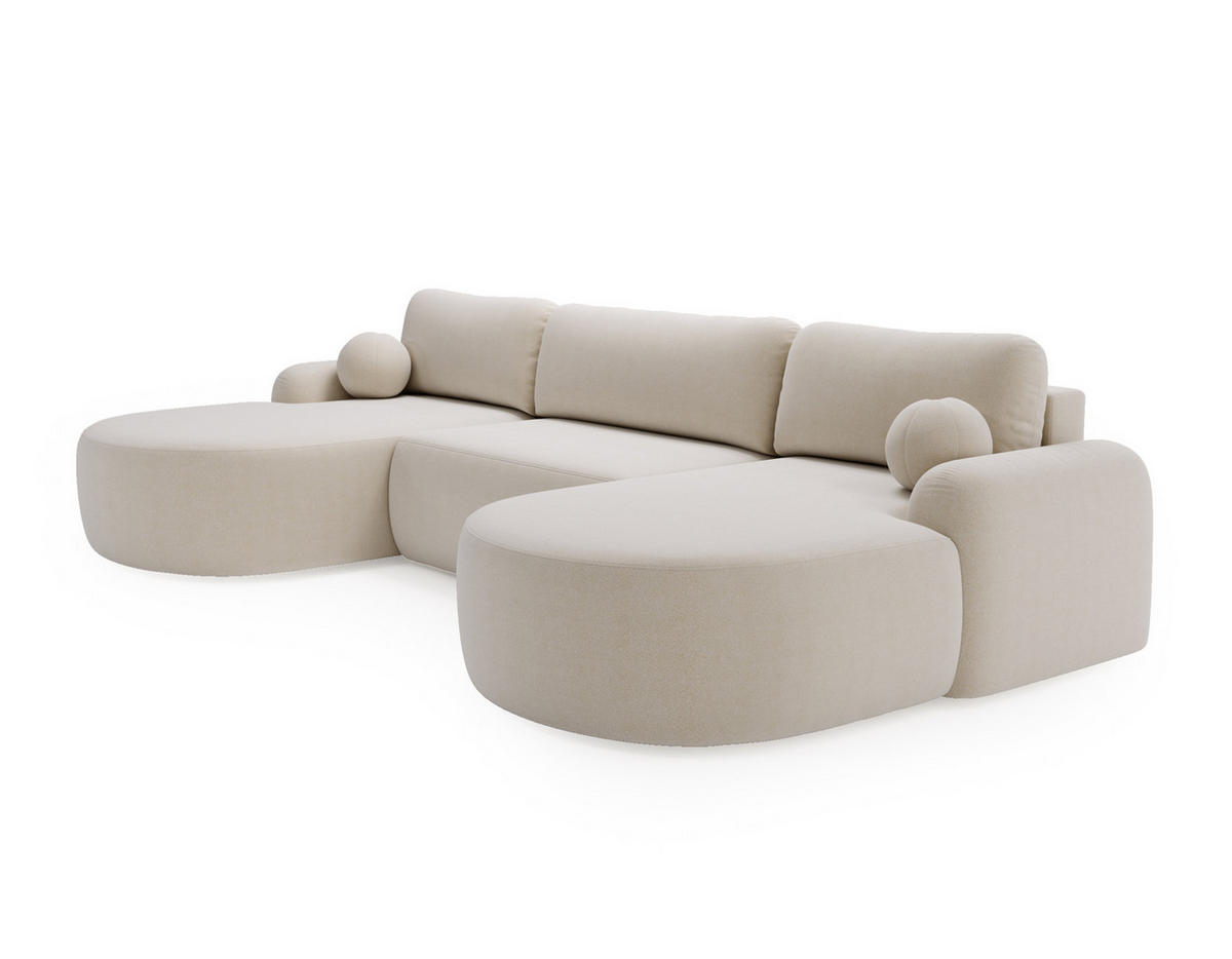 WOHNLANDSCHAFT DION-U Boucle ECRU mit Schlaffunktion - Ecru, Textil (377/92/177cm) - Luxkor24