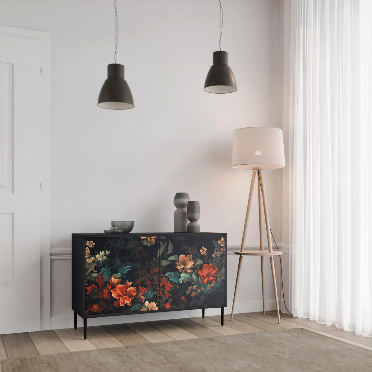 SIDEBOARD IMAGINARY BLOSSOM, Eicheneffekt, 111x42x77,5 cm, 2 Türen - Eichefarben/Buchefarben, Holzwerkstoff/Buchenholz (111/77.5/42cm) - SpaceRebels