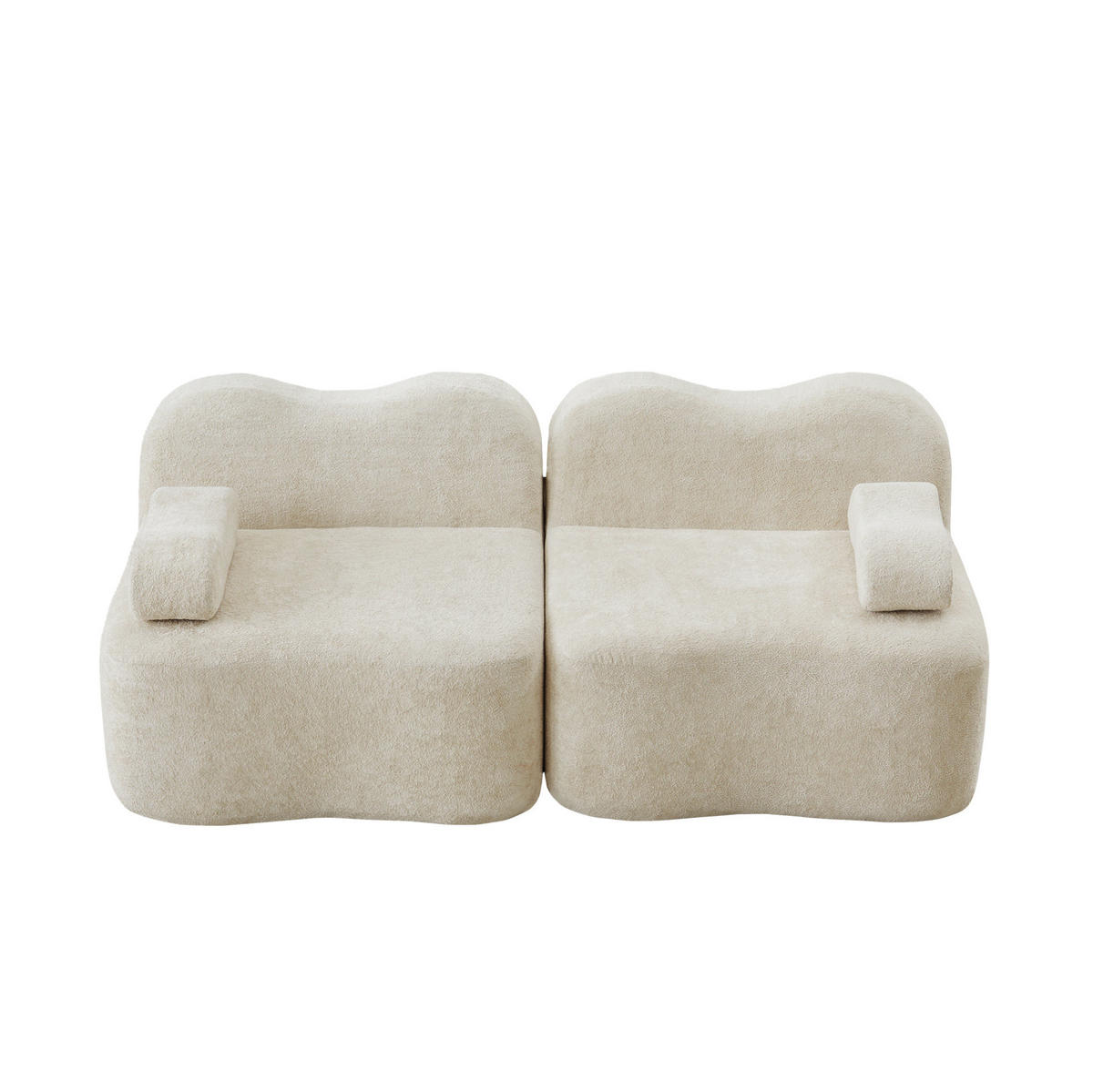 2-SITZER Sofa aus Samt Beige mit tiefer Sitzfläche, Wellenform und beweglichem Armlehnenkissen - Beige, Textil (192/70/98cm) - Modfu