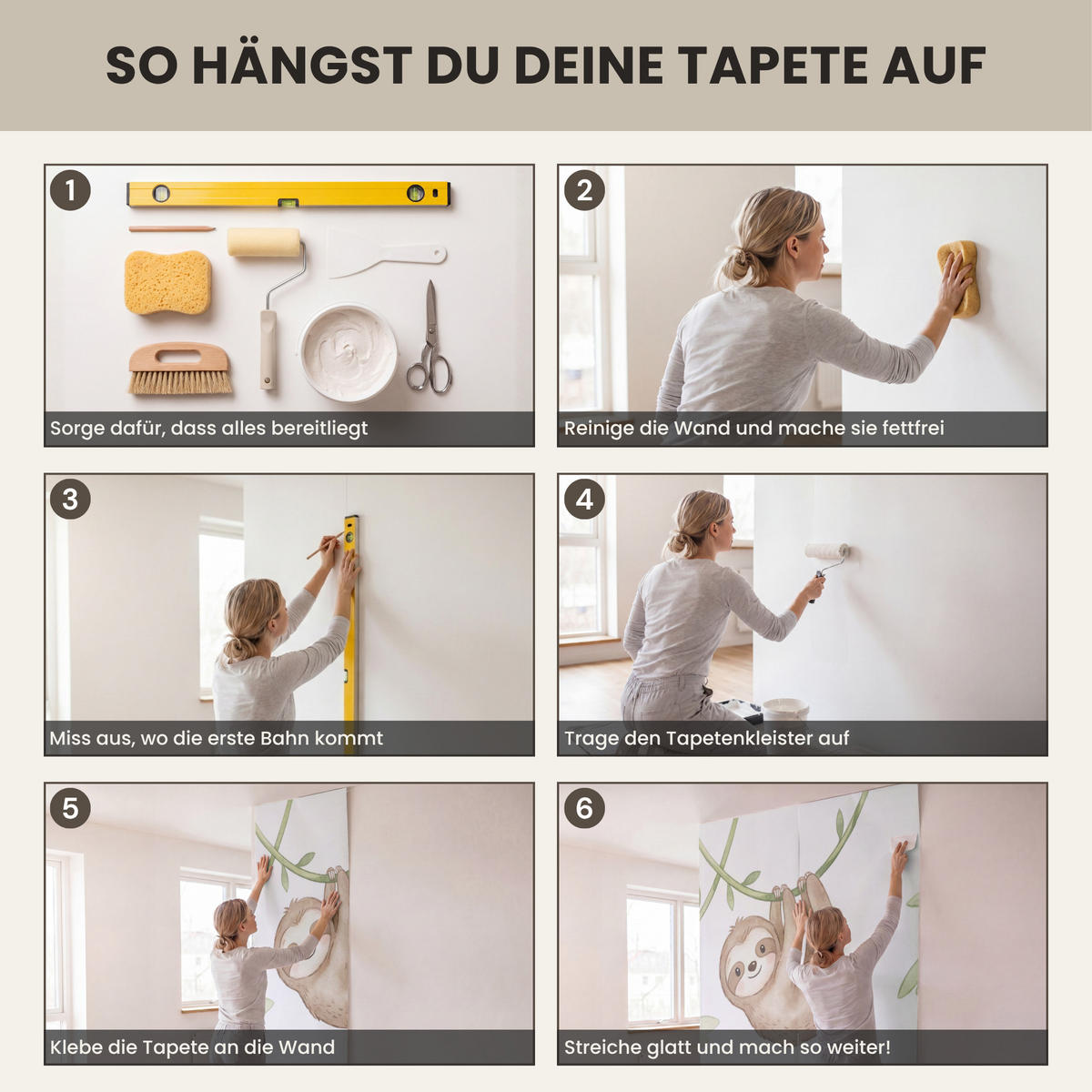 KINDERTAPETE - Tiere - Dschungel - Pastell - 300x200 cm - Weiß, Papier (300/200cm) - OnlyWow