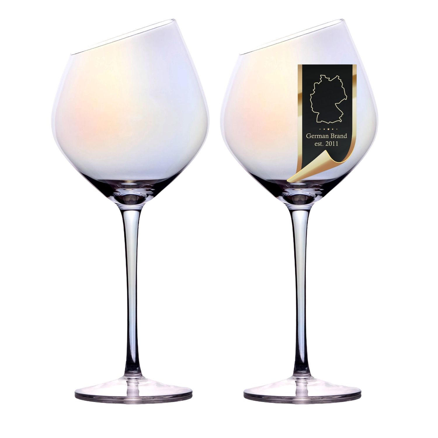 WEIN GLAS SET moderne Kante Regenbogen Schimmer 470 ml (2er-Set) - Transparent, Glas (0.47L) - Intirilife