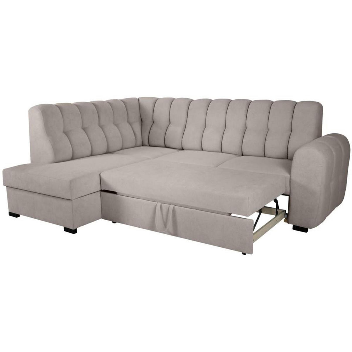ECKSCHLAFSOFA Zoja links hellbraun - Hellbraun/Schwarz, Textil (261/193cm) - Beautysofa